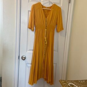 Yellow button up flowy dress